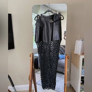 NonChalant Black Leather Mesh Skirt maxi